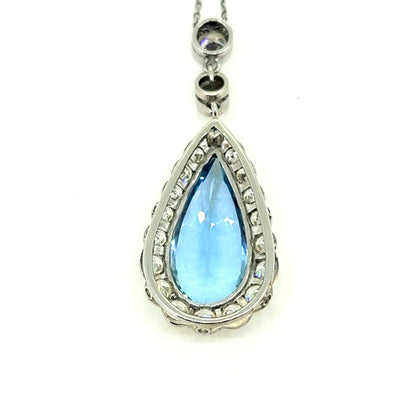 8ct Pear Cut Aquamarine and 2ct Diamond Cluster Pendant in Platinum
