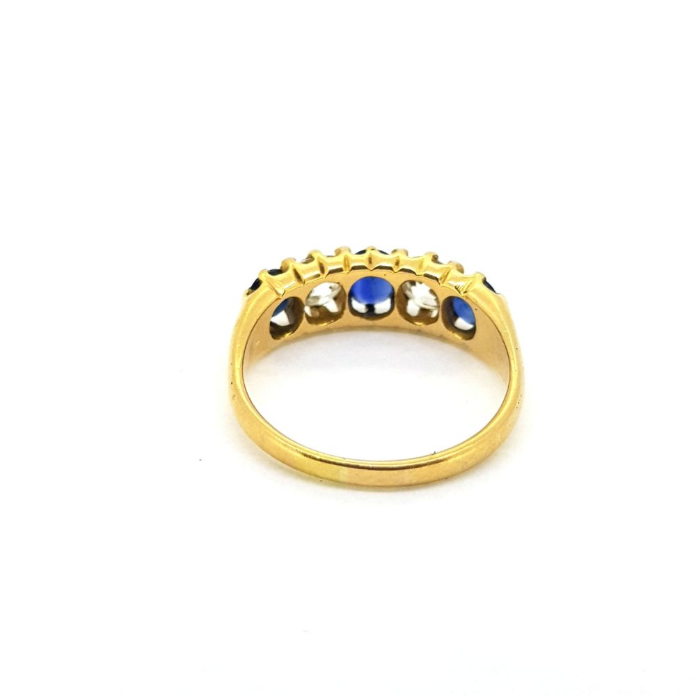 Antique Victorian Sapphire and Diamond Five Stone Ring in 18ct Yellow Gold