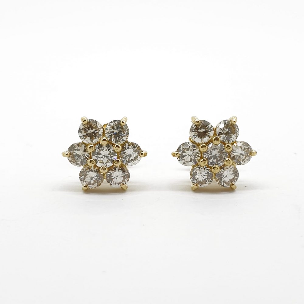 Diamond Flower Cluster Stud Earrings, 2.16 carats