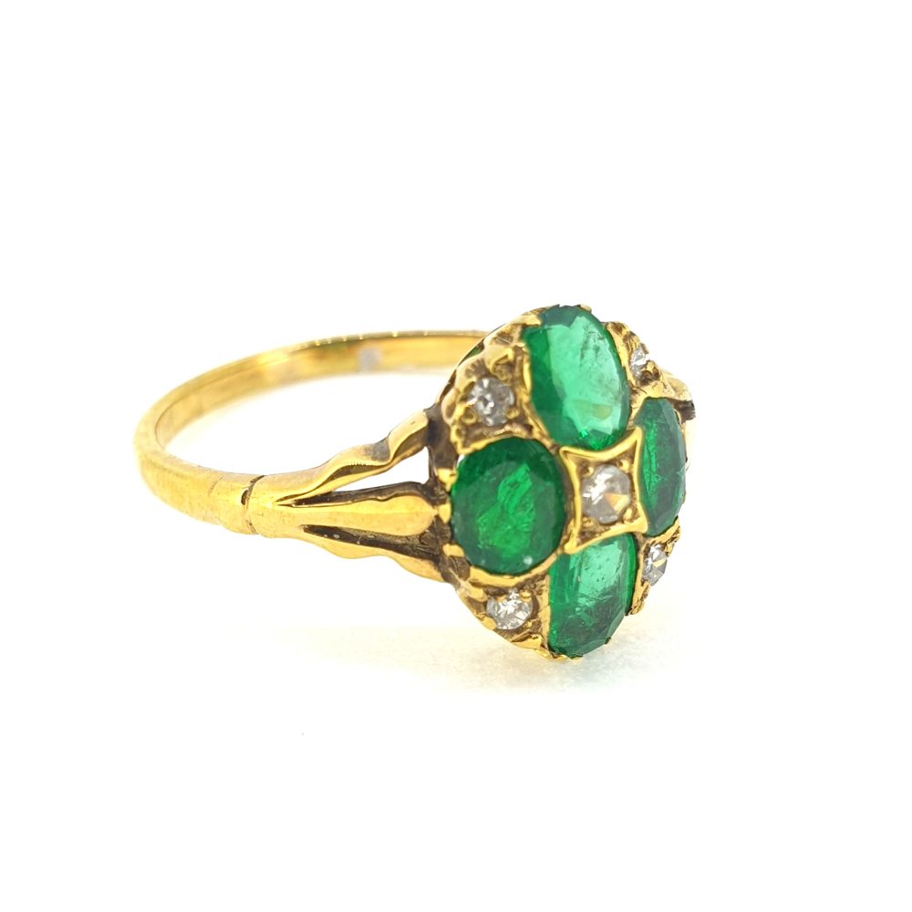 Antique Emerald and Diamond Cluster Ring