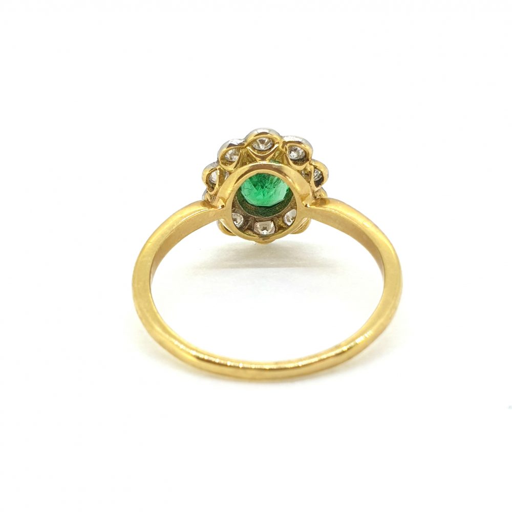 Emerald and Diamond Floral Cluster Ring in 18ct Yellow Gold