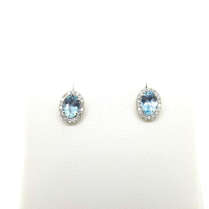 0.74ct Aquamarine and Diamond Oval Cluster Stud Earrings