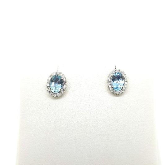 0.74ct Aquamarine and Diamond Oval Cluster Stud Earrings