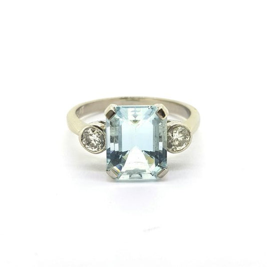2.80ct Aquamarine and Diamond Three Stone Ring in Platinum