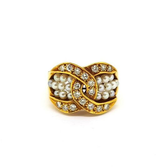 Vintage Pearl and Diamond Dress Ring in 18ct Yellow Gold, Circa 1980s