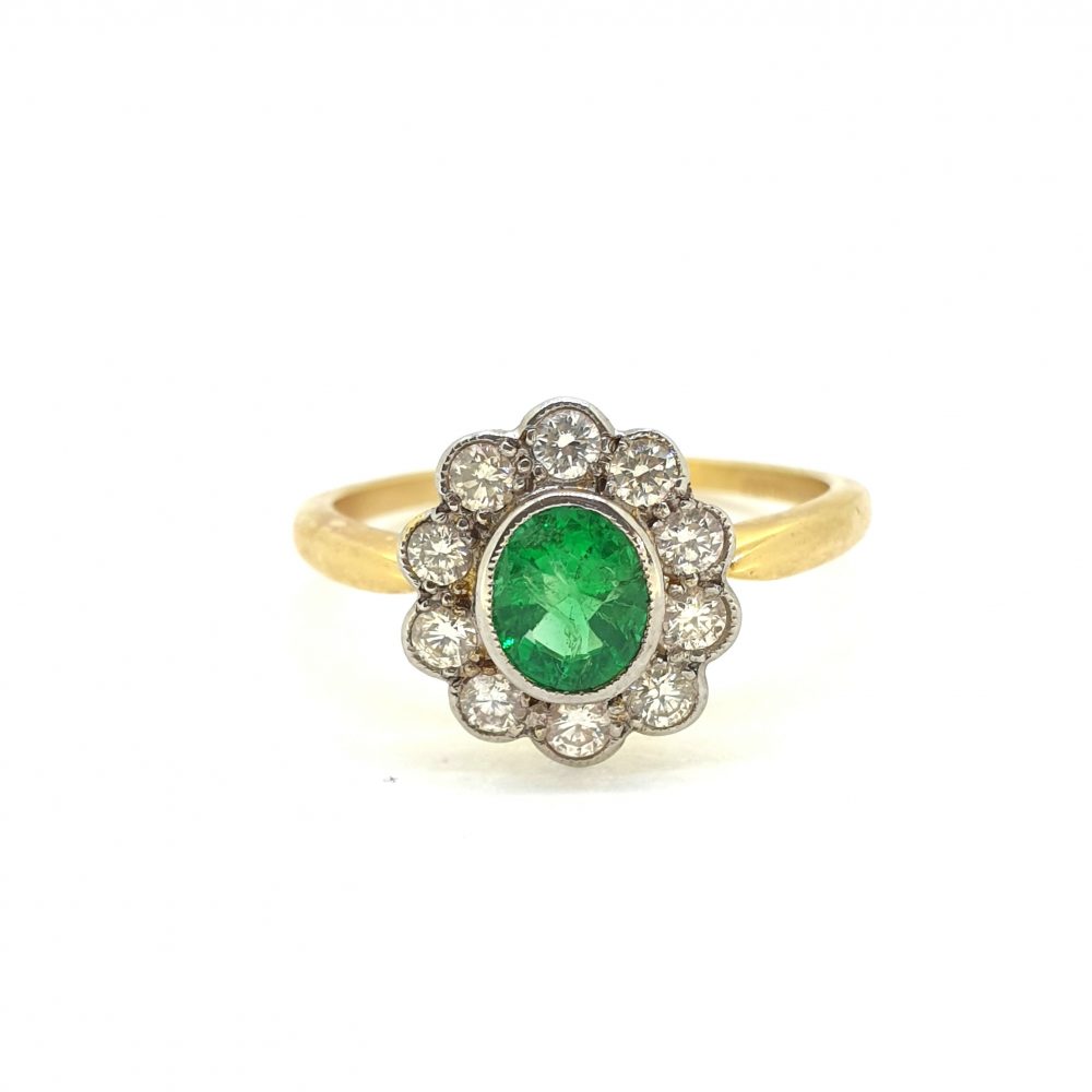 0.60ct Emerald and Diamond Flower Cluster Ring