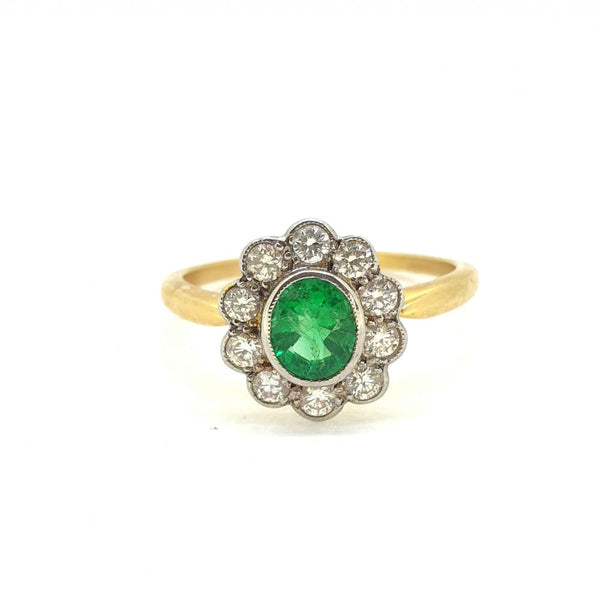 0.60ct Emerald and Diamond Flower Cluster Ring