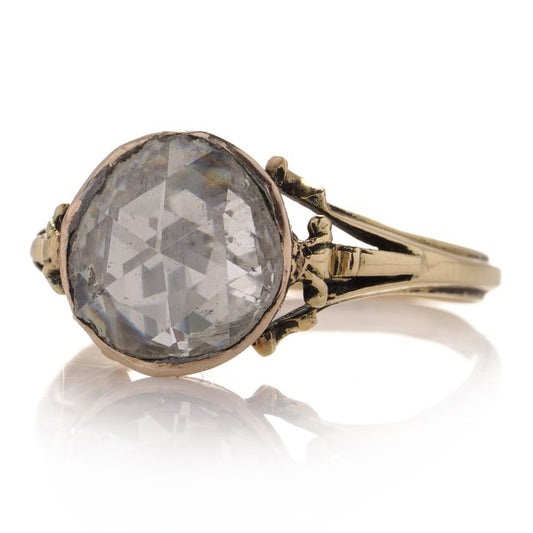 Georgian Antique 2.50ct Rose Cut Diamond Solitaire Engagement Ring in 15ct Gold, Late 18th century Circa 1790s