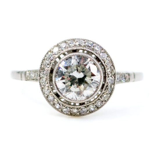 Vintage 1 Carat Old Cut Diamond Halo Ring In Platinum