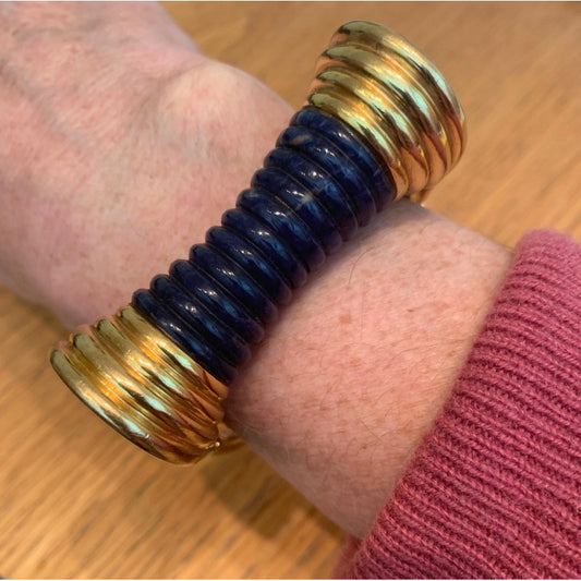 Vintage 1970s Zolotas Gold and Sodalite Bangle Bracelet