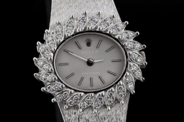 Vintage Rolex 18ct White Gold Manual Watch with Diamond Bezel