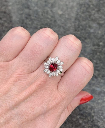 1.28ct Burmese Ruby and Diamond Flower Cluster Dress Ring in 18ct White Gold