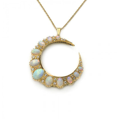 ANTIQUE OPAL AND DIAMOND CRESCENT PENDANT MO1