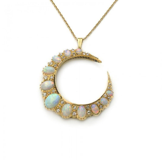 ANTIQUE OPAL AND DIAMOND CRESCENT PENDANT MO1