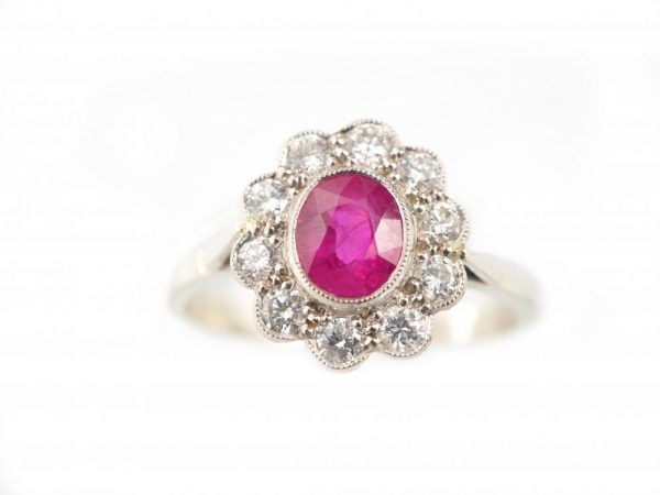 Ruby and Diamond Cluster Ring