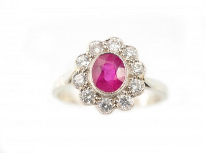 Ruby and Diamond Cluster Ring