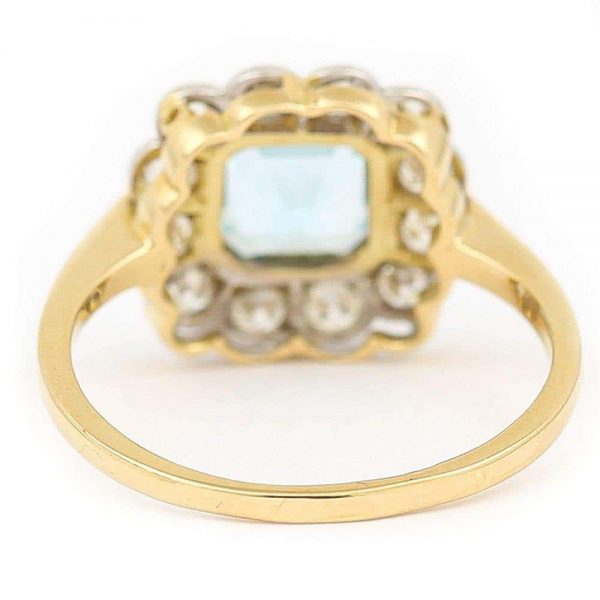 Aquamarine and Diamond 18ct Yellow Gold Art Deco Style Ring with Gem Cert