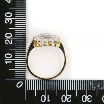 Aquamarine and Diamond 18ct Yellow Gold Art Deco Style Ring with Gem Cert