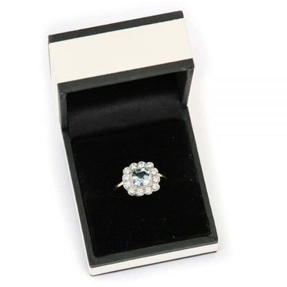 Aquamarine and Diamond 18ct Yellow Gold Art Deco Style Ring with Gem Cert