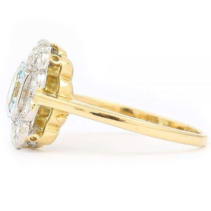 Aquamarine and Diamond 18ct Yellow Gold Art Deco Style Ring with Gem Cert