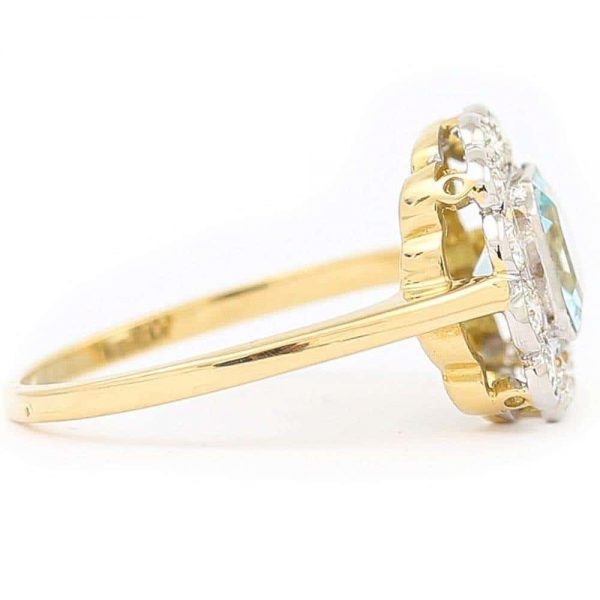 Aquamarine and Diamond 18ct Yellow Gold Art Deco Style Ring with Gem Cert