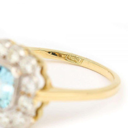 Aquamarine and Diamond 18ct Yellow Gold Art Deco Style Ring with Gem Cert