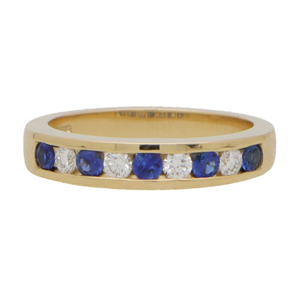 Nine Stone Sapphire and Diamond Half Eternity Band Ring in 18ct Yellow Gold
