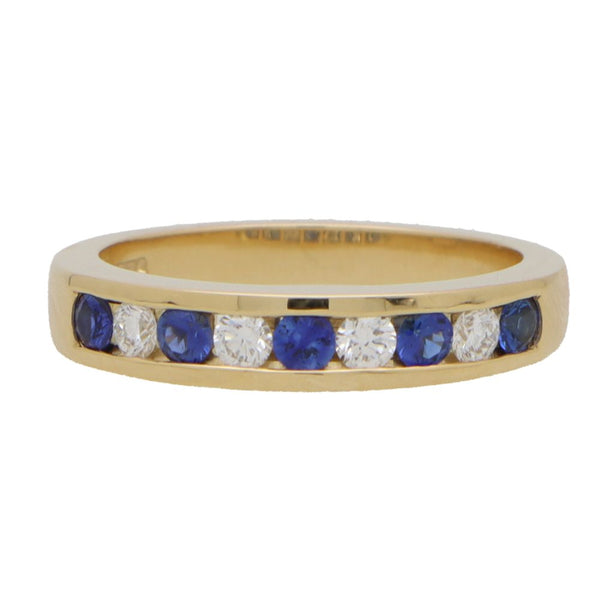 Nine Stone Sapphire and Diamond Half Eternity Band Ring in 18ct Yellow Gold