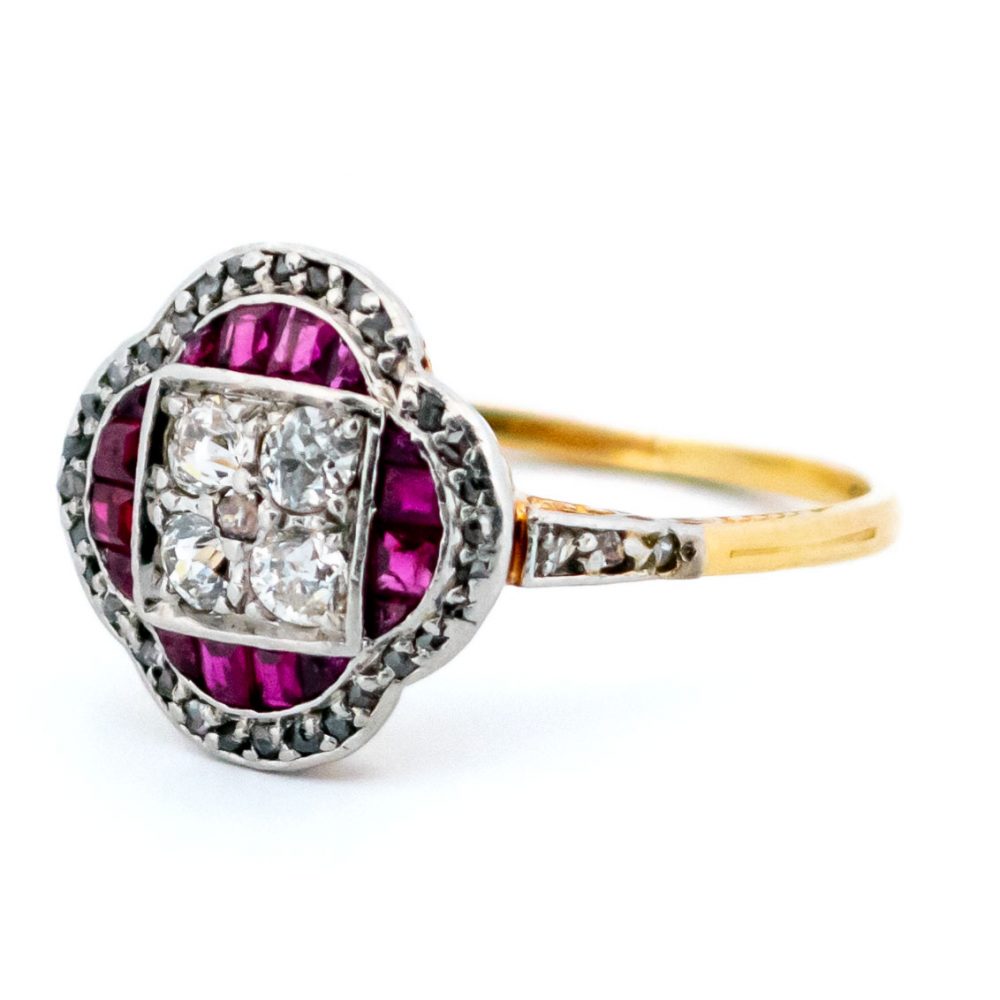 Antique Art Deco Ruby and Diamond Cluster Ring