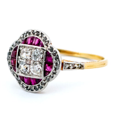 Antique Art Deco Ruby and Diamond Cluster Ring