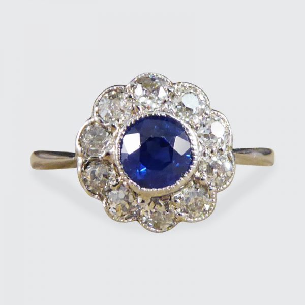 Antique Art Deco Sapphire and Diamond Cluster ring