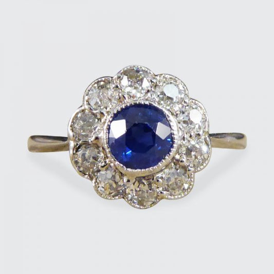 Antique Art Deco Sapphire and Diamond Cluster ring
