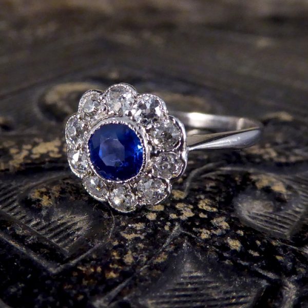 Antique Art Deco Sapphire and Diamond Cluster ring