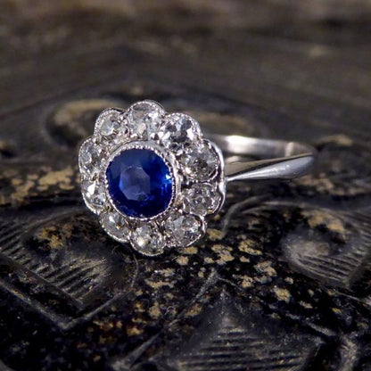 Antique Art Deco Sapphire and Diamond Cluster ring