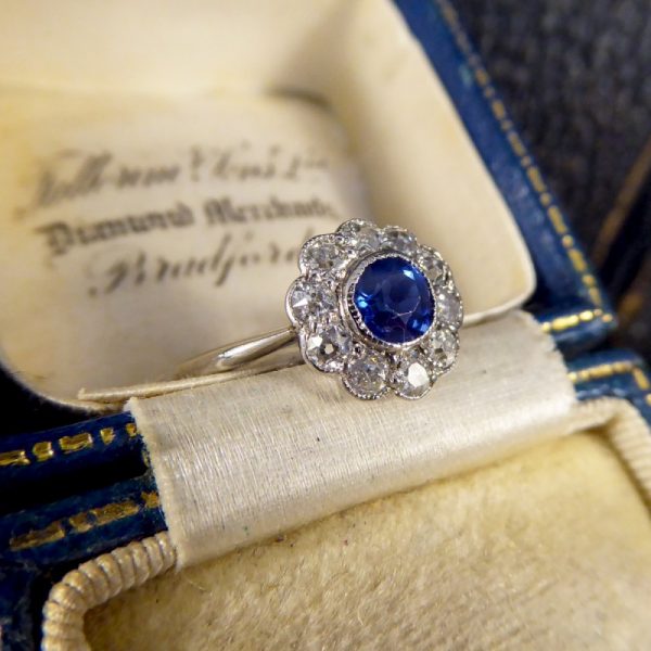 Antique Art Deco Sapphire and Diamond Cluster ring