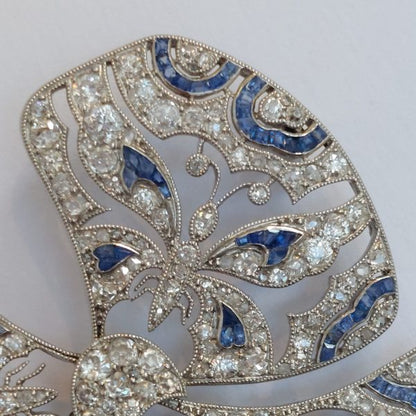 Antique Edwardian Diamond Sapphire Butterfly Bow Brooch