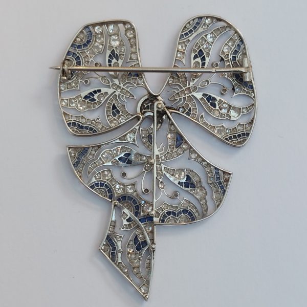Antique Edwardian Diamond Sapphire Butterfly Bow Brooch