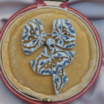 Antique Edwardian Diamond Sapphire Butterfly Bow Brooch