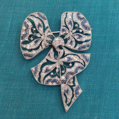 Antique Edwardian Diamond Sapphire Butterfly Bow Brooch