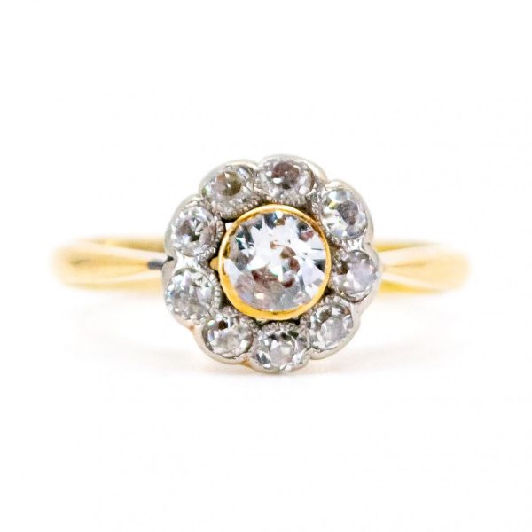 Antique Edwardian Old Mine Cut Diamond Cluster Ring