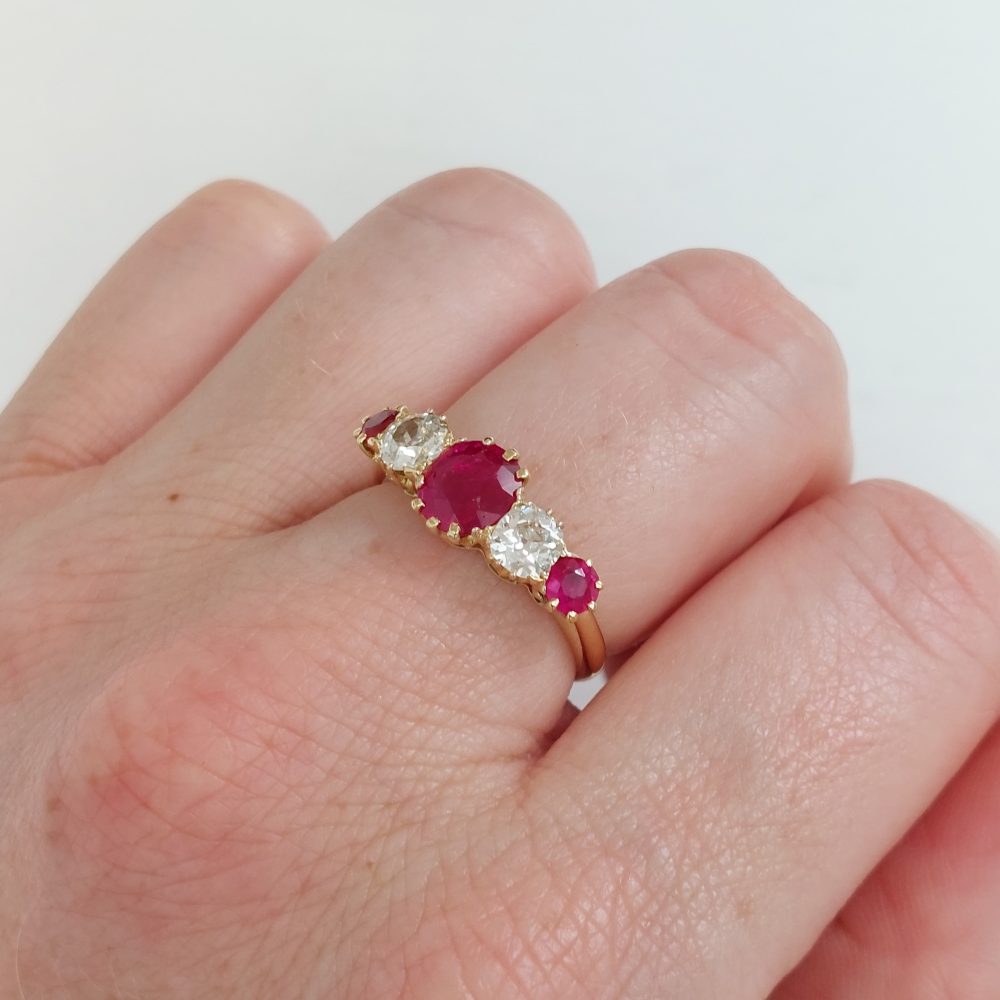 Antique Edwardian Ruby and Diamond Five Stone Ring