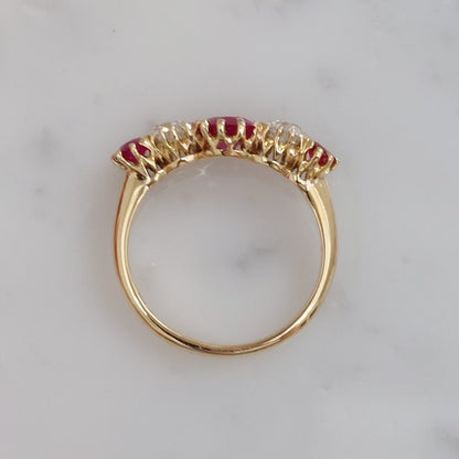 Antique Edwardian Ruby and Diamond Five Stone Ring