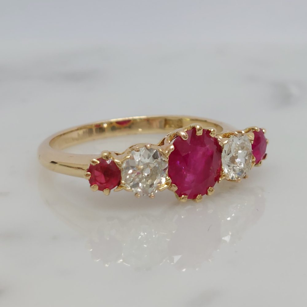 Antique Edwardian Ruby and Diamond Five Stone Ring