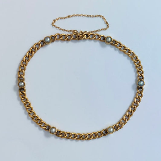 Antique French Pearl and Gold Bracelet