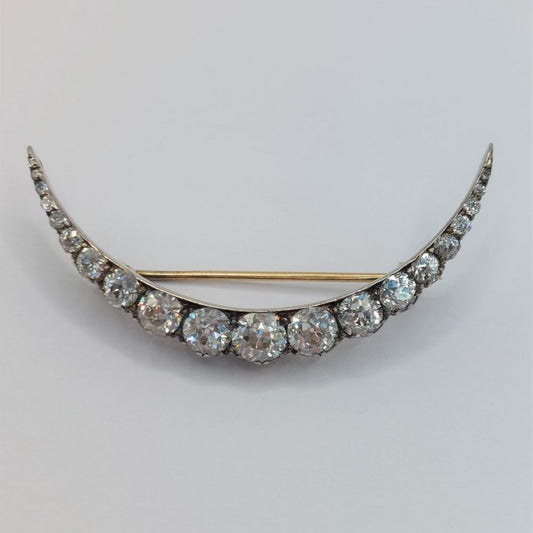 Antique Victorian Old Cut Diamond Crescent Brooch