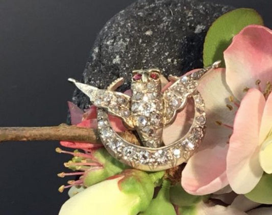 Antique Victorian Owl and Diamond Crescent Pendant