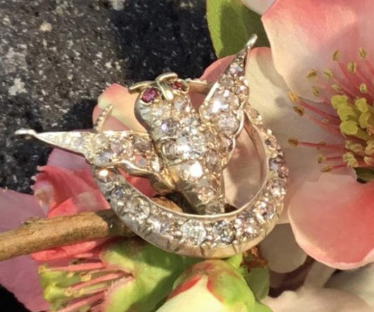 Antique owl and crescent pendant