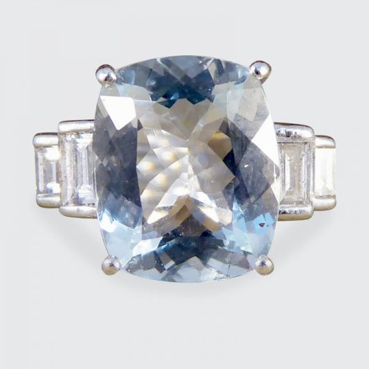 Aquamarine 4.60ct and Baguette Cut Diamond Ring