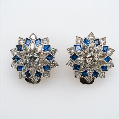Art Deco Antique Diamond and Sapphire Clip Earrings