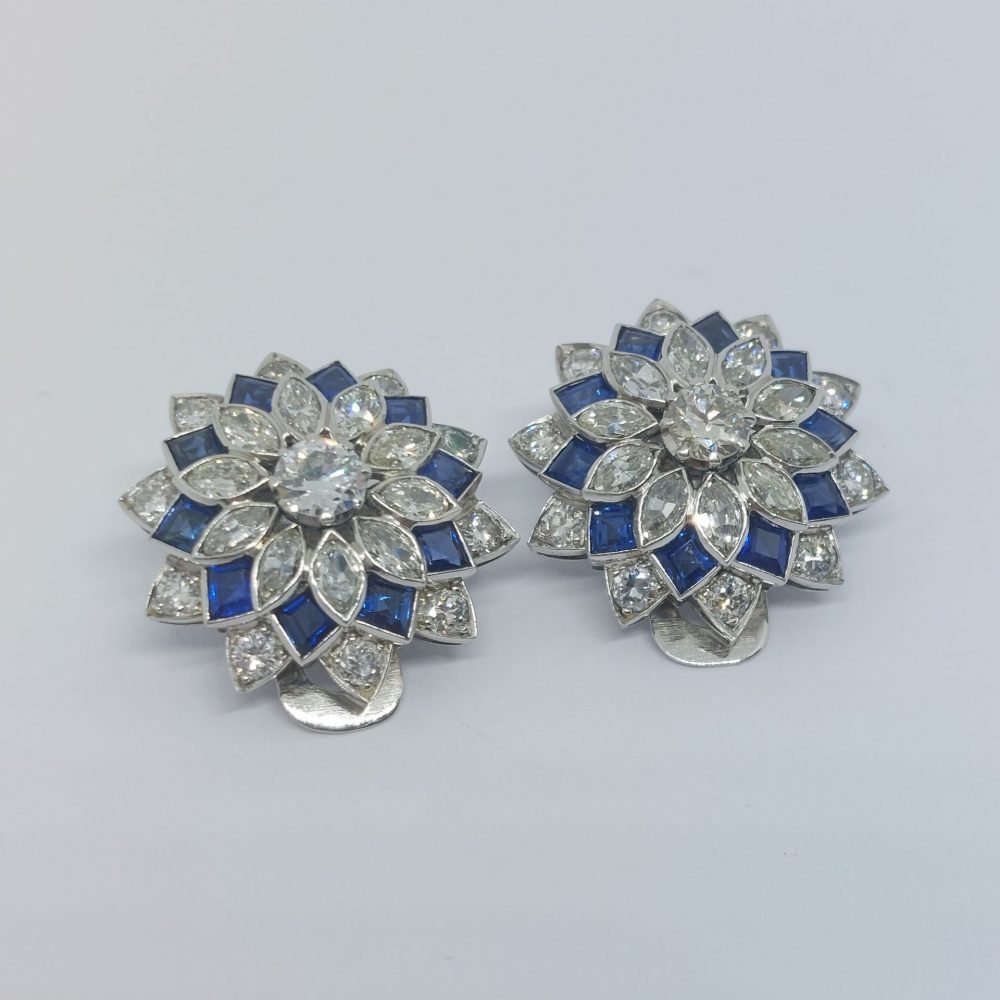 Art Deco Antique Diamond and Sapphire Clip Earrings B